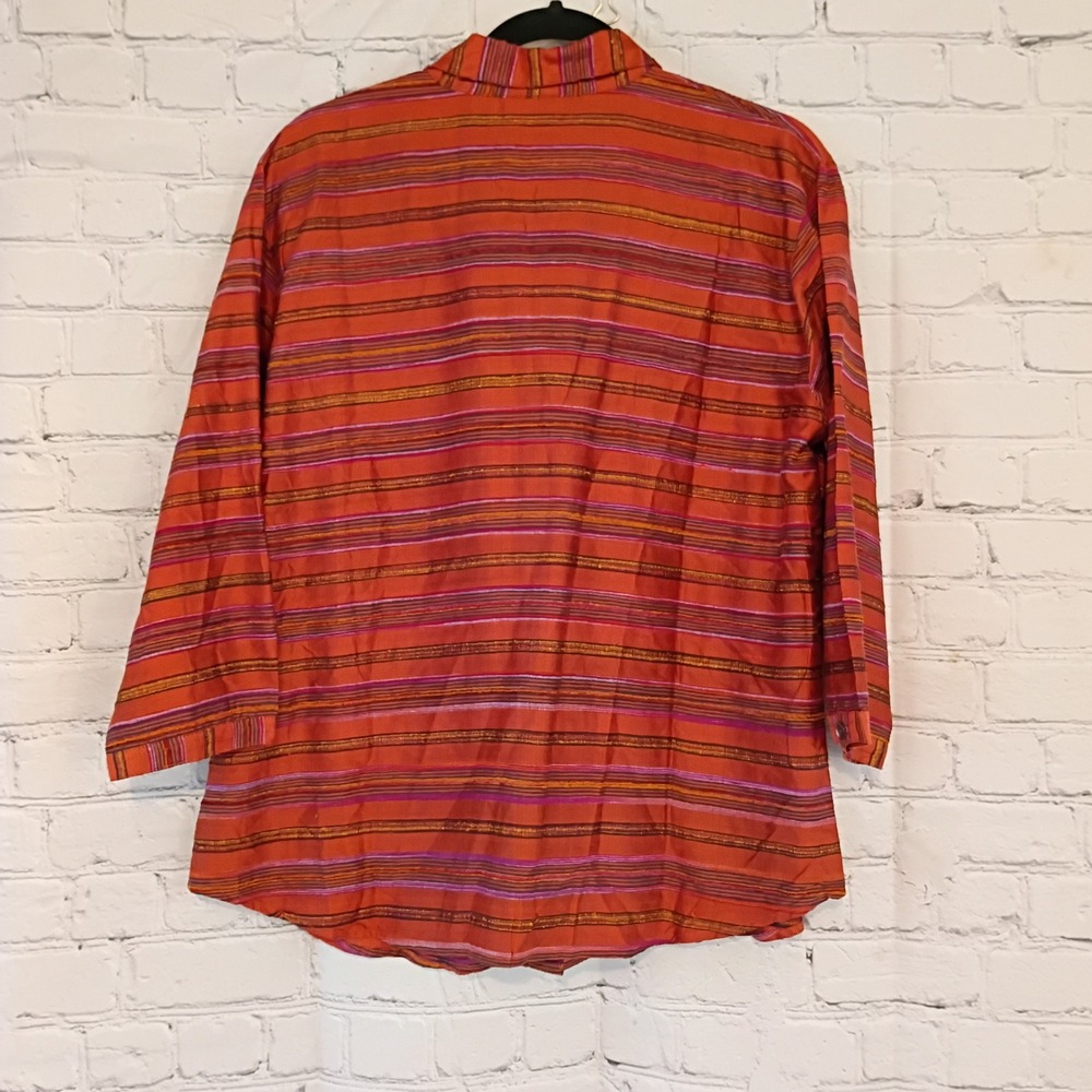 Chicos Design Inca Stripe Silk Blend Button Down Shirt Vtg Orange Multi Size 2 - Picture 5 of 8